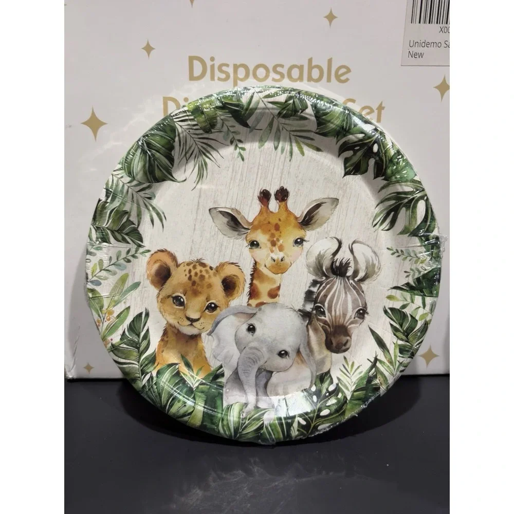 144 Piece Jungle Theme Disposable Dinnerware Set Party Baby Shower Birthday